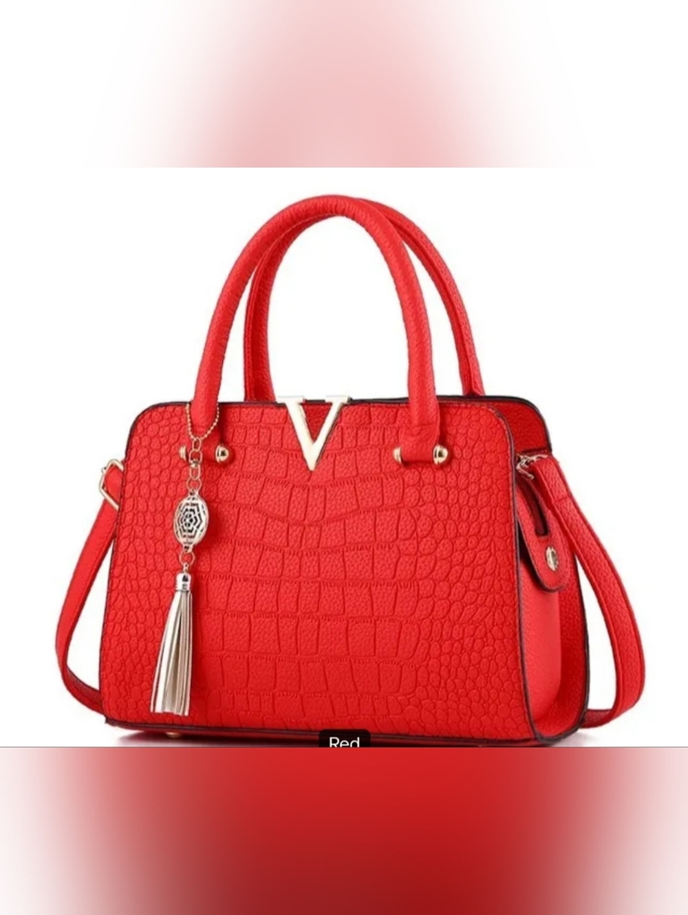 Unbranded Red Structured Top-Handle Bag with Gold Accent